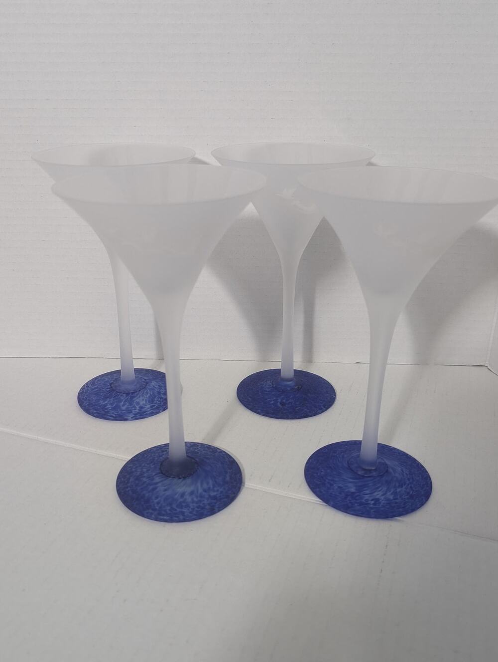 Grey Goose Vodka Frosted Martini Glasses Cobalt Blue Base Lot of 4